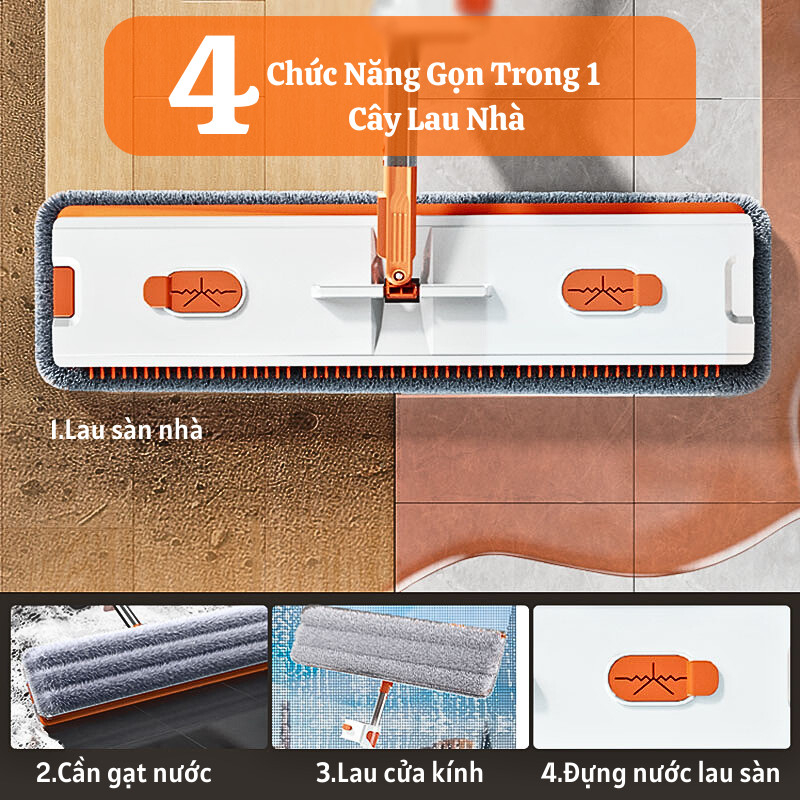 Cây Lau Nhà Tự Vắt Kumo Chổi Lau Nhà Tự Vắt Siêu Sạch Tặng Kèm 2 Thảm Lau