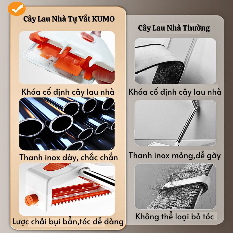 Cây Lau Nhà Tự Vắt Kumo Chổi Lau Nhà Tự Vắt Siêu Sạch Tặng Kèm 2 Thảm Lau