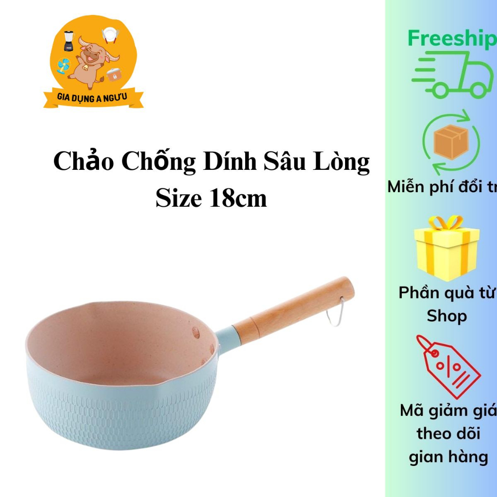 Chảo/Nồi/Quánh Sâu Lòng 18cm Phủ Ceramic Chiên, Xào, Nấu Chống Dính Vân Tổ Ong, Dùng Cho Mọi Loại Bếp