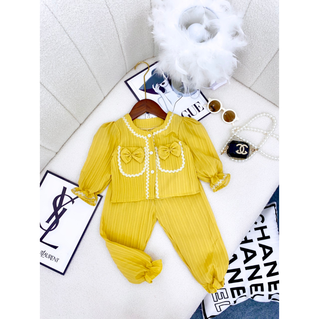 Bộ thu đông bé gái bánh bèo túi nơ túi đũi xốp