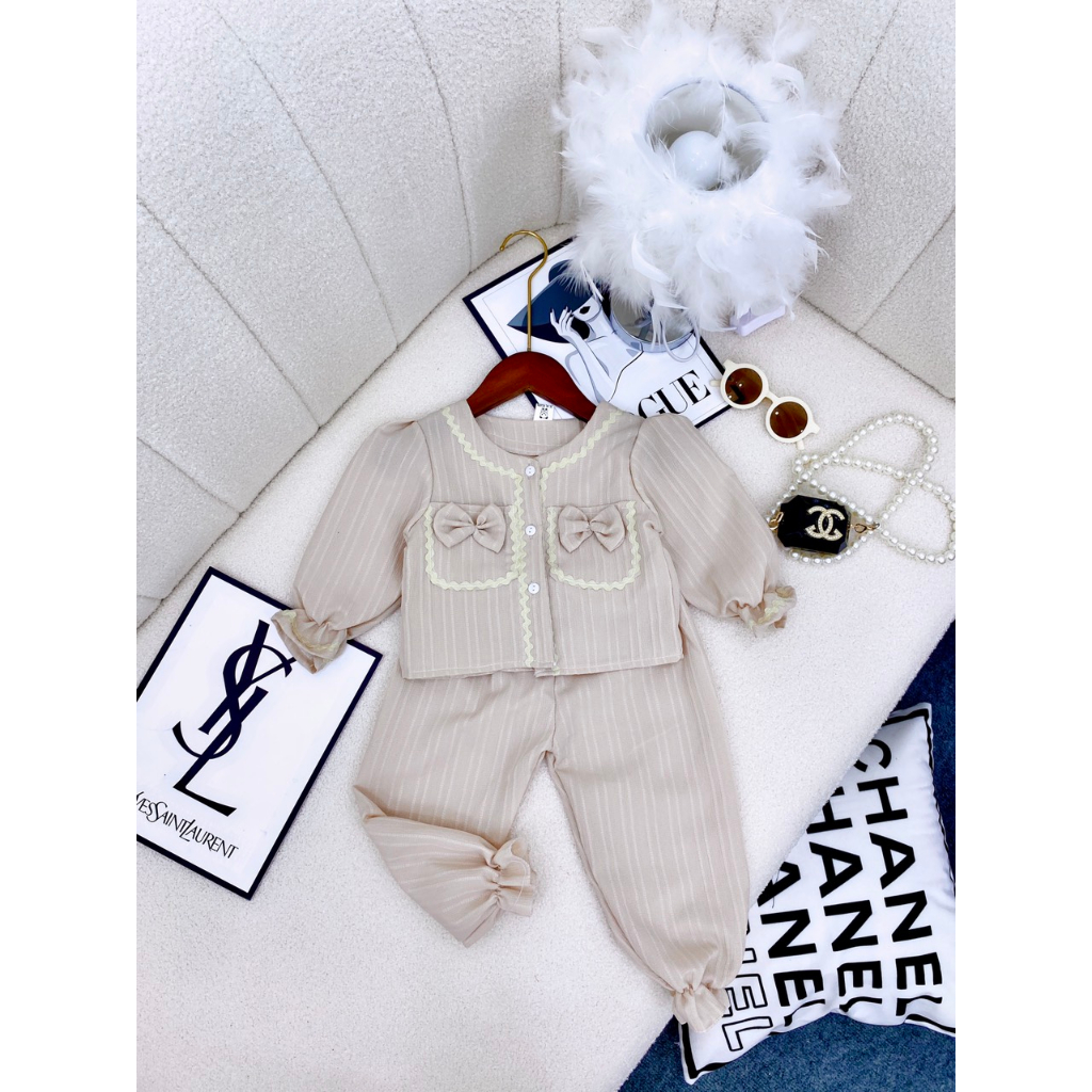 Bộ thu đông bé gái bánh bèo túi nơ túi đũi xốp