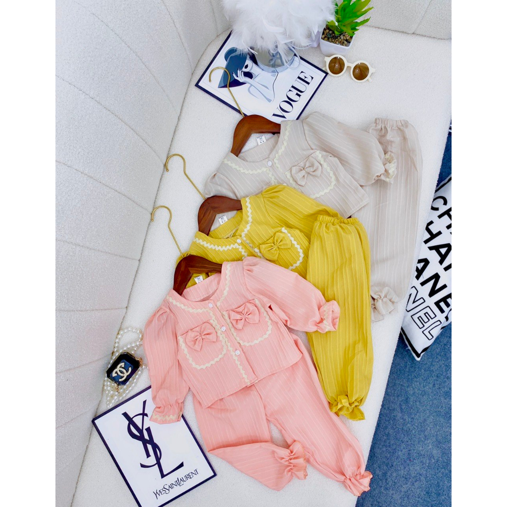 Bộ thu đông bé gái bánh bèo túi nơ túi đũi xốp