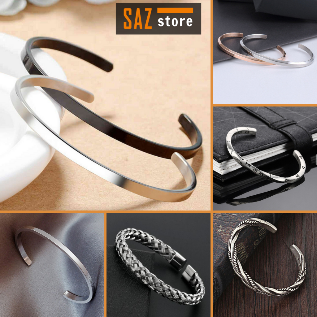 Vòng tay nam nữ titan freesize tự điều chỉnh kích thước SAZ  basic cá tính dễ phối đồ - Lắc Tay Freesize Tổng Hợp