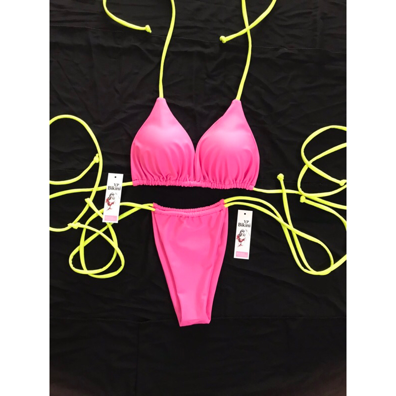 Bikini áo tắm .Đồ bơi 2 mảnh Hồng phấn phối dây trắng