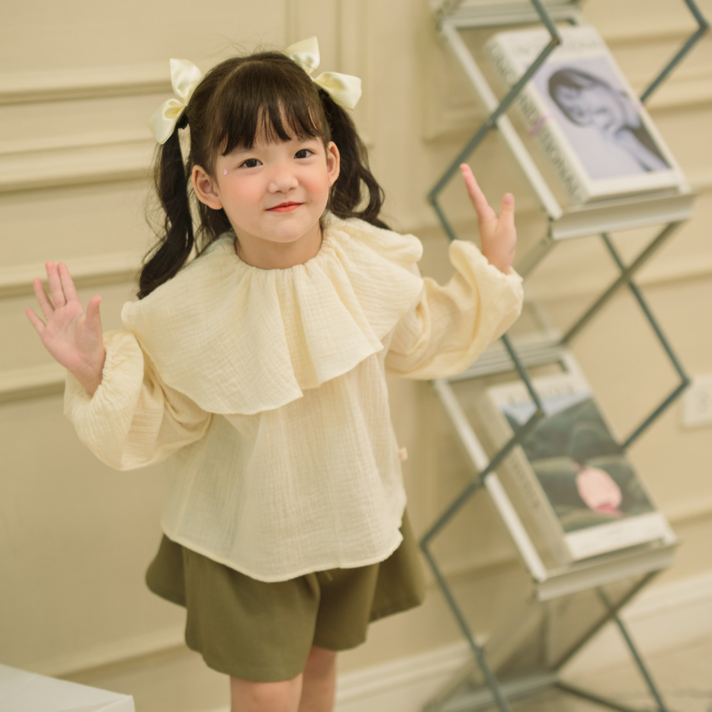 Áo cho bé dài tay Sora.bébé Lena Blouse chất liệu xô muslin tay phồng cổ bèo dễ thương (1-6 tuổi)