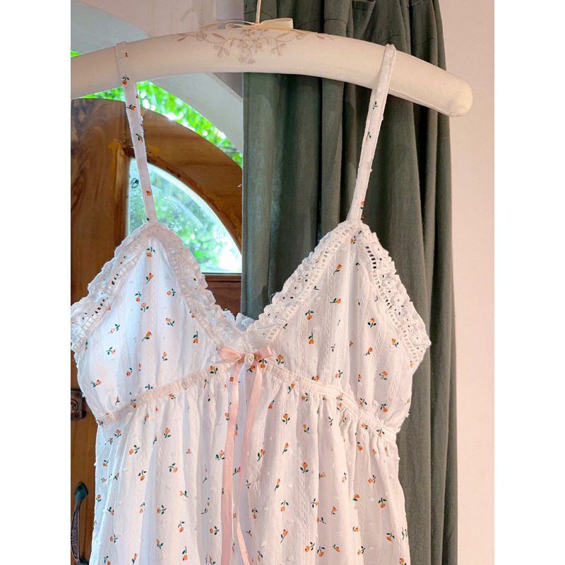 Đầm ngủ hai dây hoa nhí hai dây viền ren