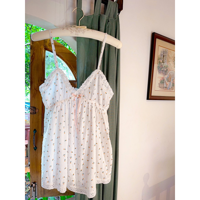 Đầm ngủ hai dây hoa nhí hai dây viền ren