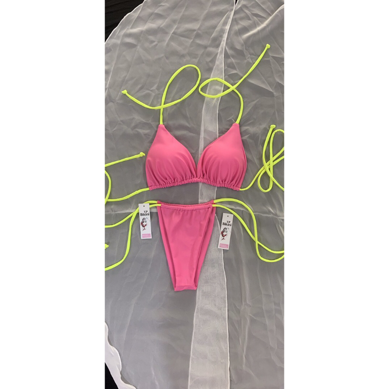 Bikini áo tắm .Đồ bơi 2 mảnh Hồng phấn phối dây trắng