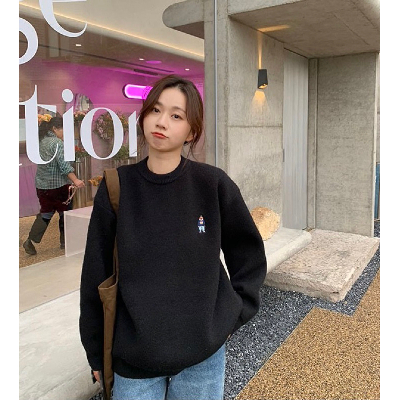 Áo Len Nữ Form Rộng Thêu Hình Gấu Steve Chất Len Dày Mịn  - OSAA DAILY