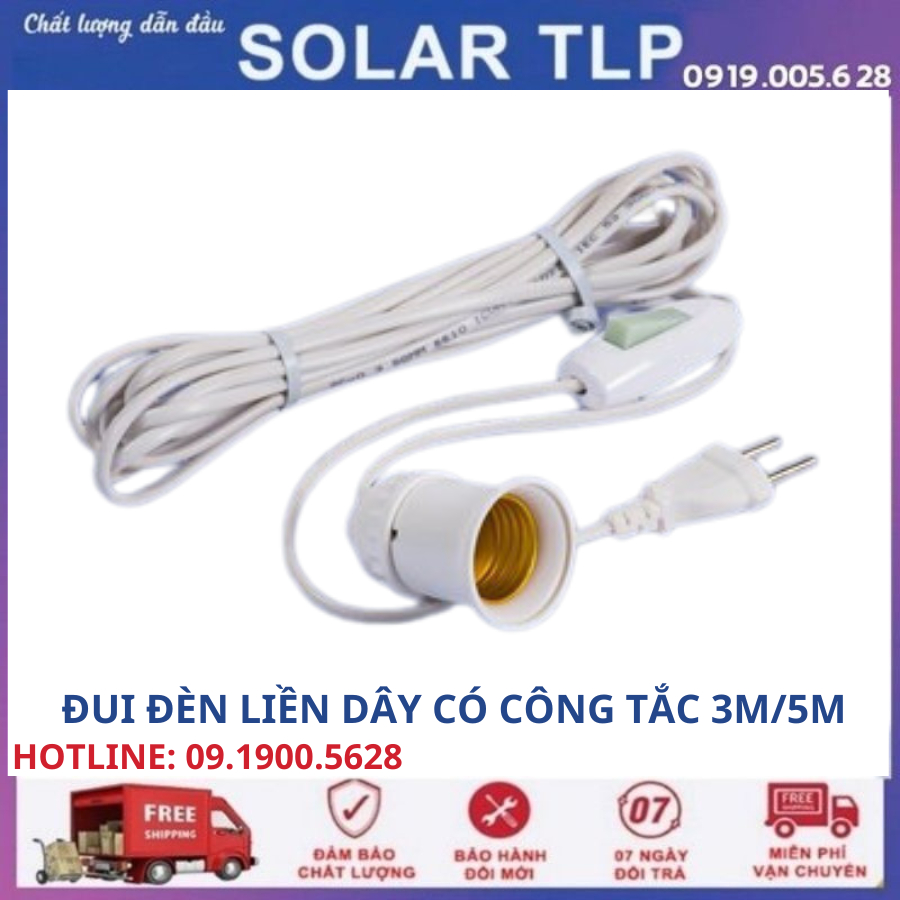 Đui đèn đúc liền chống nước dây 3m- 5m có công tắc