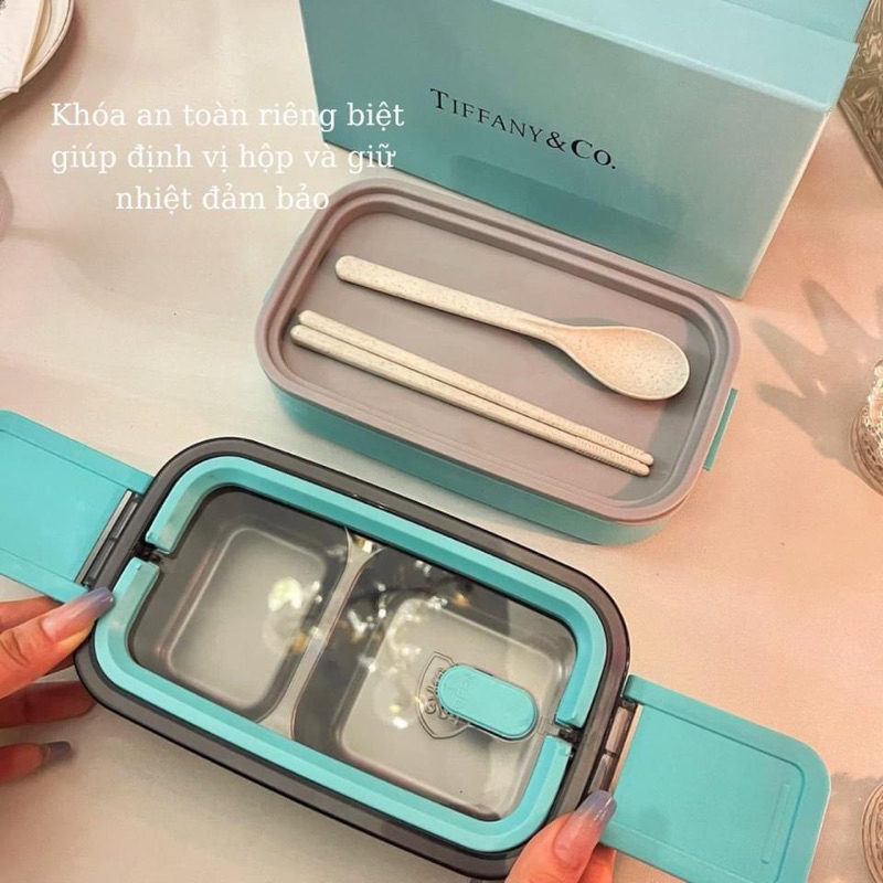Hộp Cơm Xanh TIFFANNY Kèm Thìa Dĩa Cao Cấp