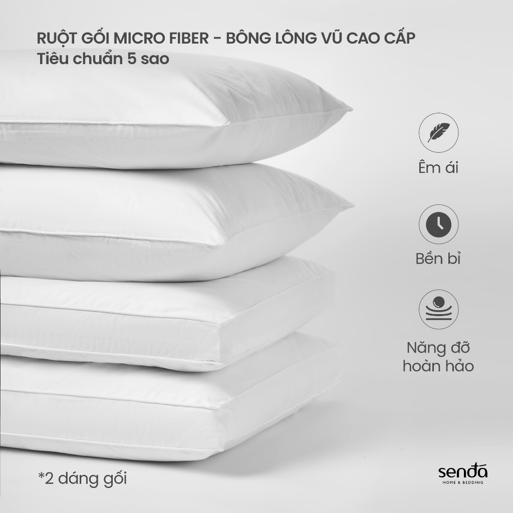 Ruột gối nằm Sen Đá Bedding 50x70 45x65 35x50 cm, lõi gối hơi cao cấp bông lông vũ nhân tạo microfiber