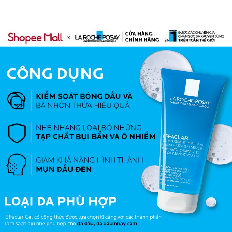 Gel Rửa Mặt Tạo Bọt Cho Da Dầu Nhạy Cảm La Roche Posay Effaclar Foaming Gel 50ml