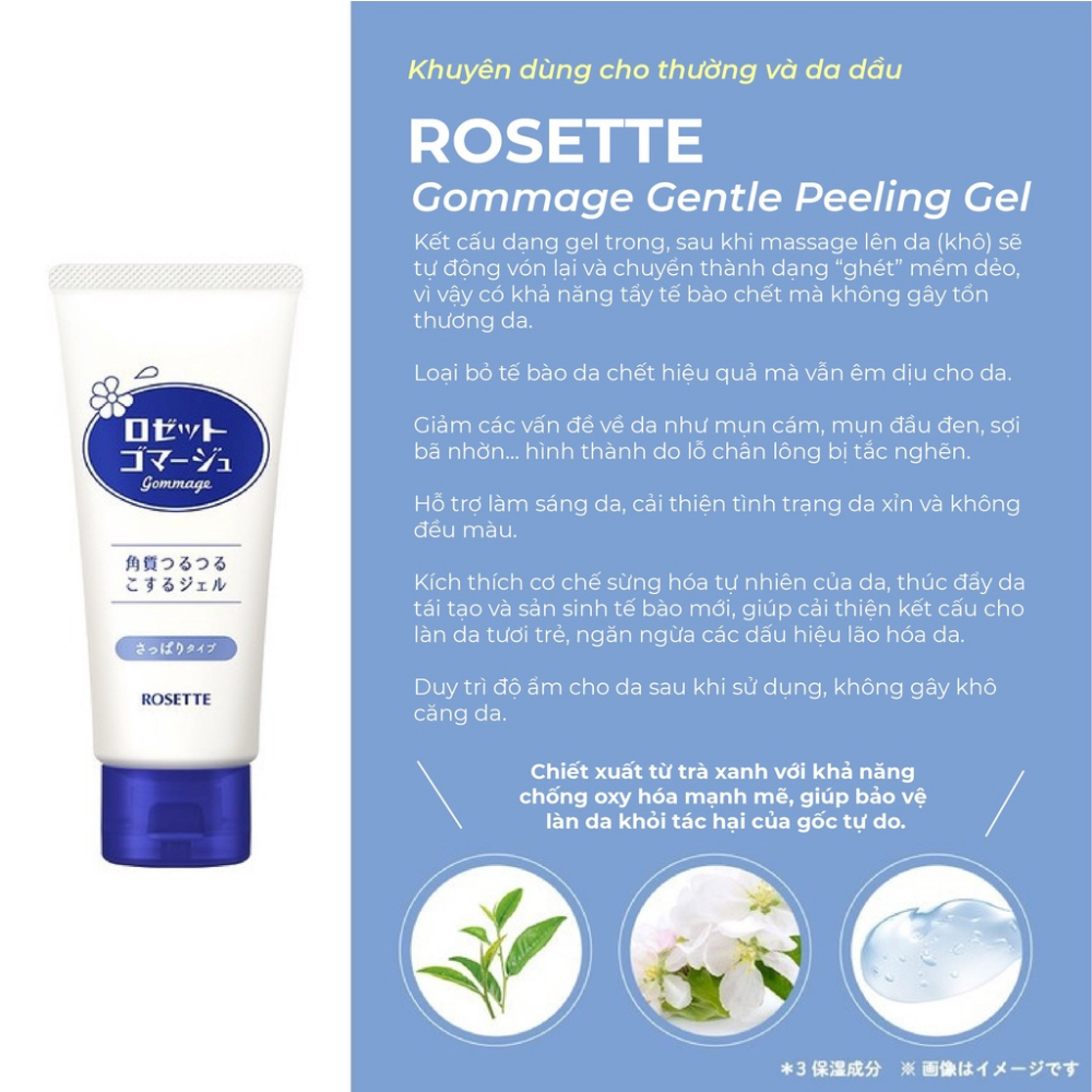 Gel tẩy tế bào da chết Rosette Peeling Gel loại bỏ sợi bã nhờn cho da căng mịn Nhật Bản 120g - Hakushi