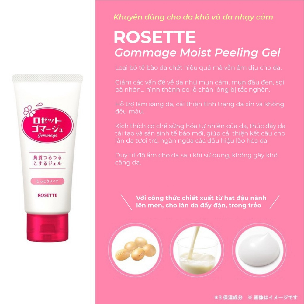 Gel tẩy tế bào da chết Rosette Peeling Gel loại bỏ sợi bã nhờn cho da căng mịn Nhật Bản 120g - Hakushi