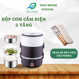 Cặp Lòng Ủ Cơm, Hộp Cơm Cắm Điện 3 Tầng Có Lõi Inox Hâm Nóng Thức Ăn, Dung Tích 1.8L,Có Tay Xách Tặng Kèm Đũa Thìa