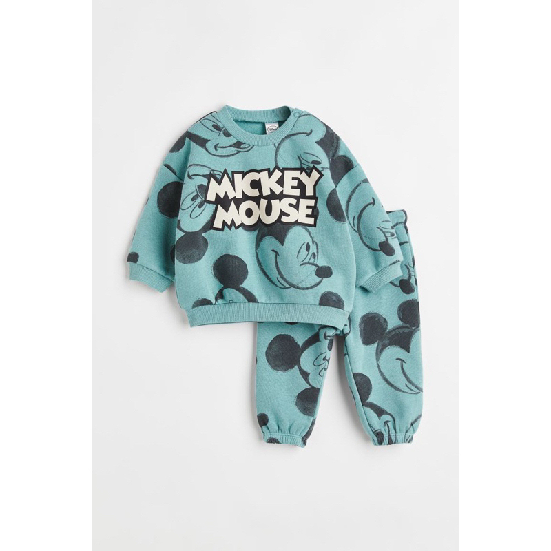 Set bộ nỉ bông hoạ tiết Mickey xanh Next cho bé trai size từ 12-24 cân