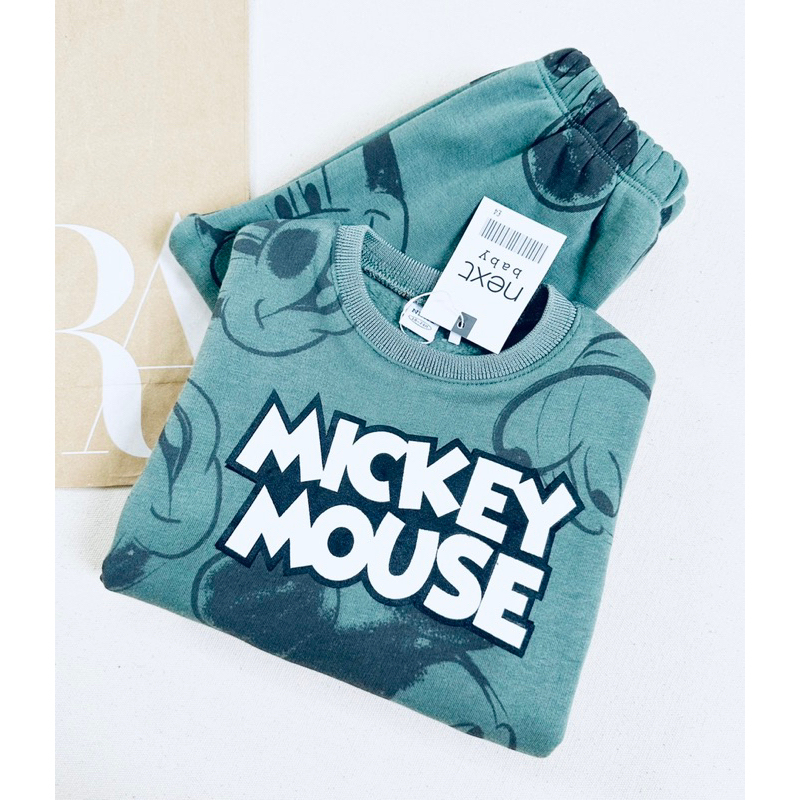 Set bộ nỉ bông hoạ tiết Mickey xanh Next cho bé trai size từ 12-24 cân