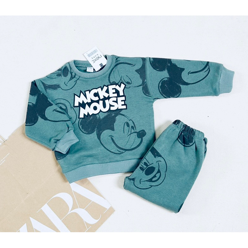 Set bộ nỉ bông hoạ tiết Mickey xanh Next cho bé trai size từ 12-24 cân