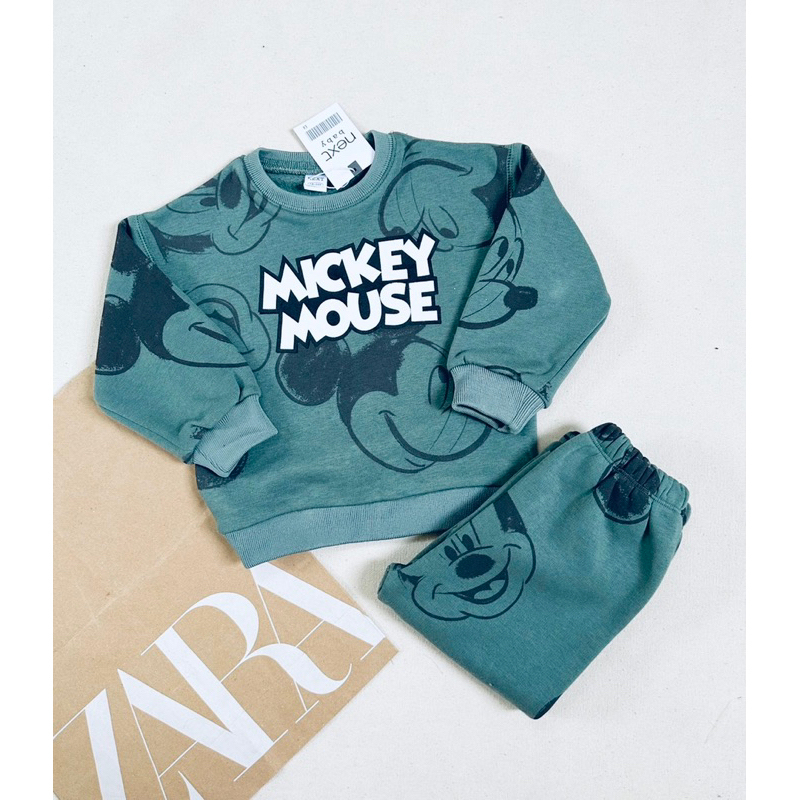 Set bộ nỉ bông hoạ tiết Mickey xanh Next cho bé trai size từ 12-24 cân
