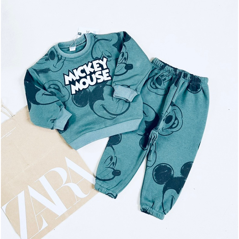 Set bộ nỉ bông hoạ tiết Mickey xanh Next cho bé trai size từ 12-24 cân