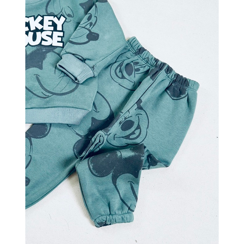 Set bộ nỉ bông hoạ tiết Mickey xanh Next cho bé trai size từ 12-24 cân