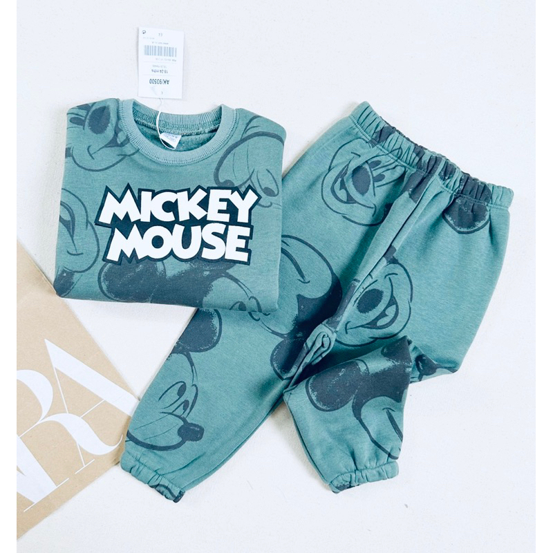 Set bộ nỉ bông hoạ tiết Mickey xanh Next cho bé trai size từ 12-24 cân