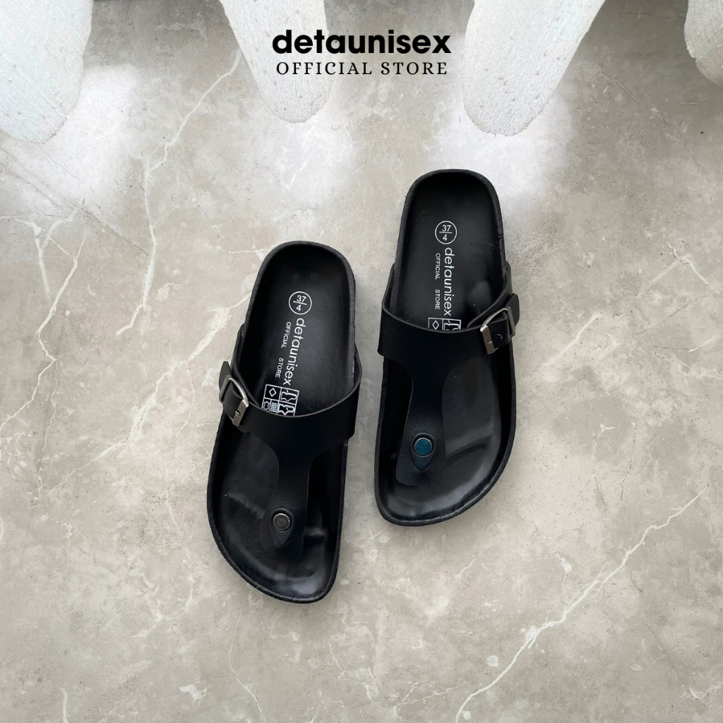 Dép đế trấu kẹp ngón nam nữ Birken thích hợp đi mưa Detaunisex màu đen lót đen - DETA11F