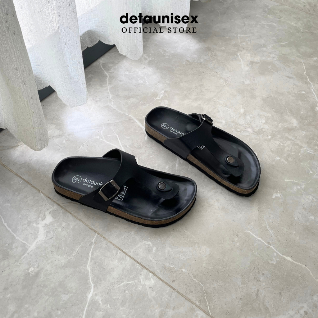 Dép đế trấu kẹp ngón nam nữ Birken thích hợp đi mưa Detaunisex màu đen lót đen - DETA11F
