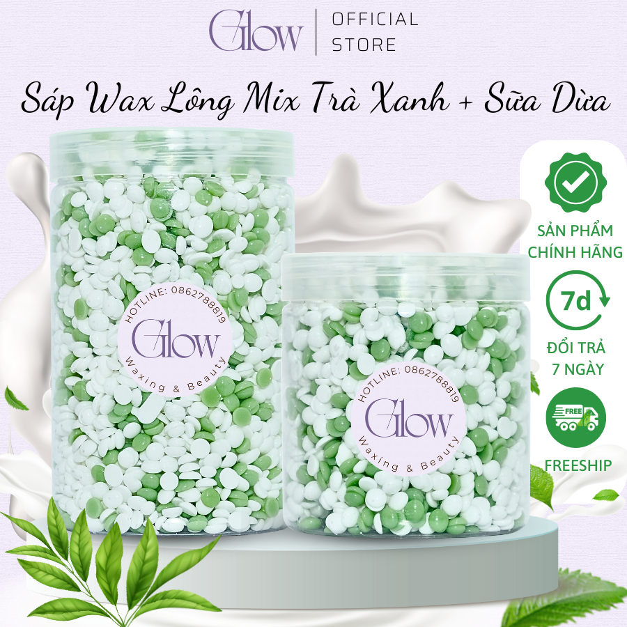 Sáp Wax Lông Trà Xanh Mix Sữa Dừa Siêu Bám Lông Chuyên Dùng Wax Nách, Bikini, Body Toàn Thân GLOW WAXING Tặng Que
