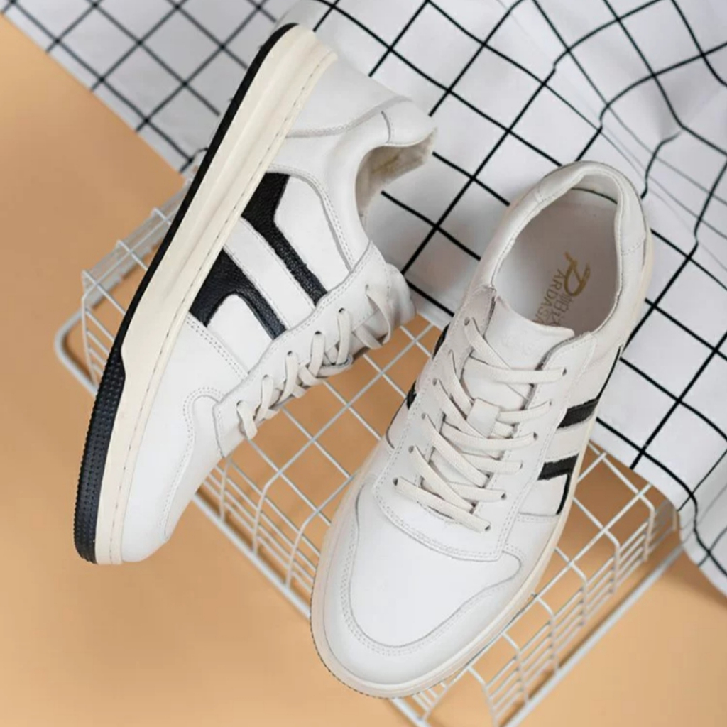 Giày thể thao nam 3108, Giày nam basic đế bằng, Sneaker giày da nam họa tiết sọc đen