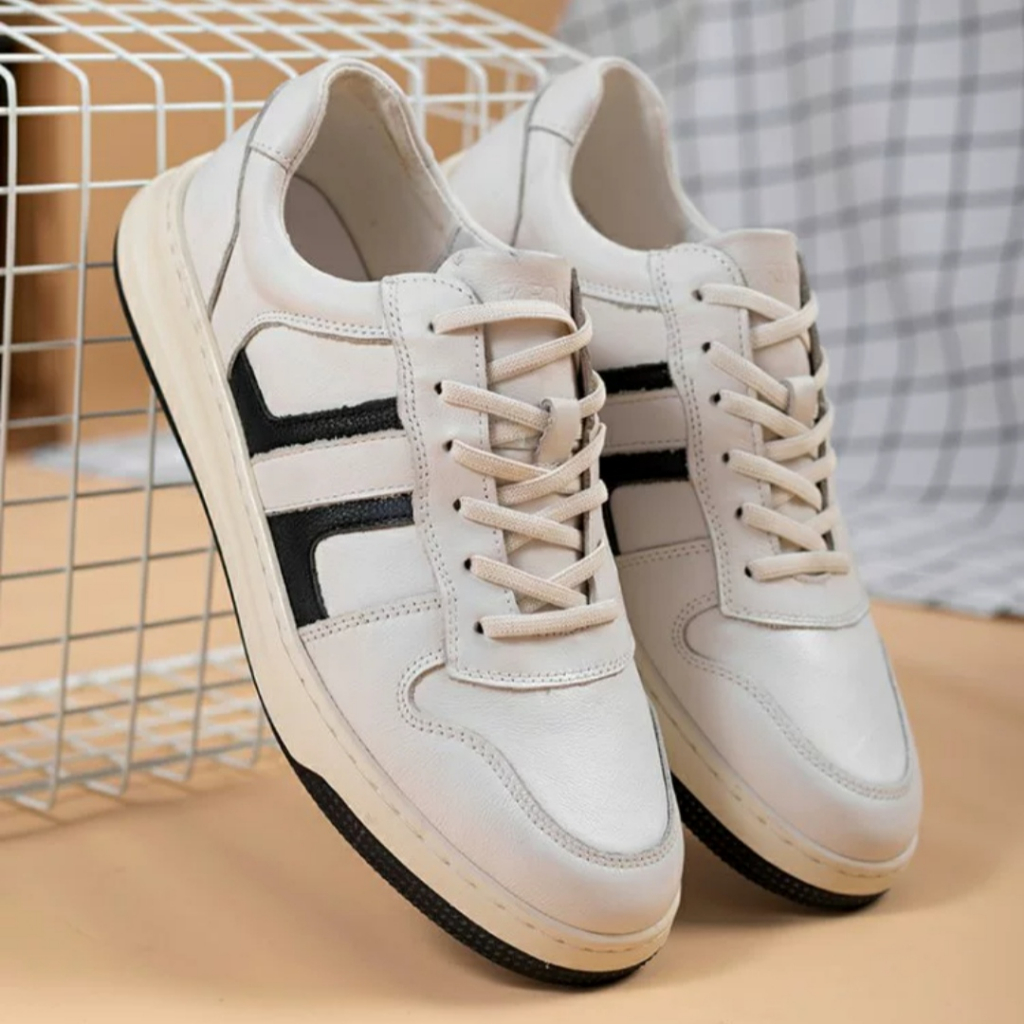 Giày thể thao nam 3108, Giày nam basic đế bằng, Sneaker giày da nam họa tiết sọc đen
