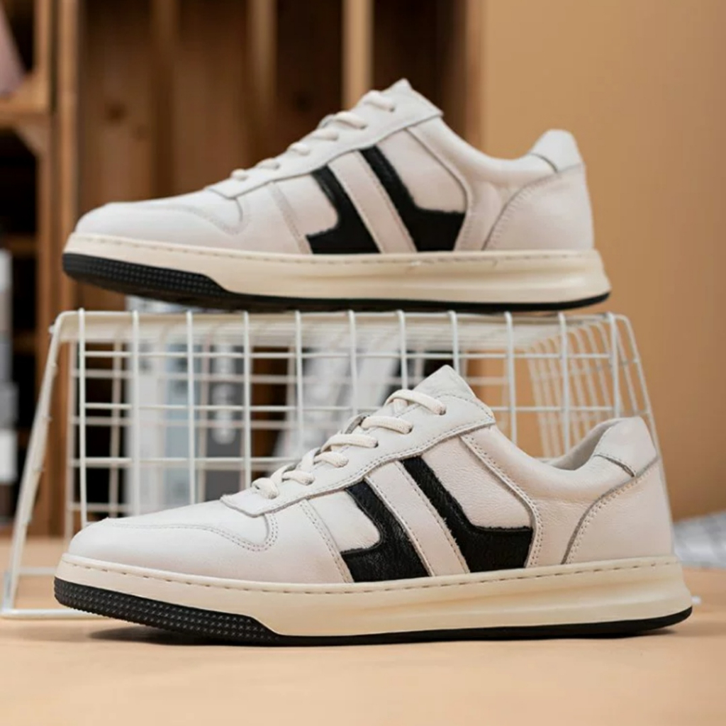 Giày thể thao nam 3108, Giày nam basic đế bằng, Sneaker giày da nam họa tiết sọc đen