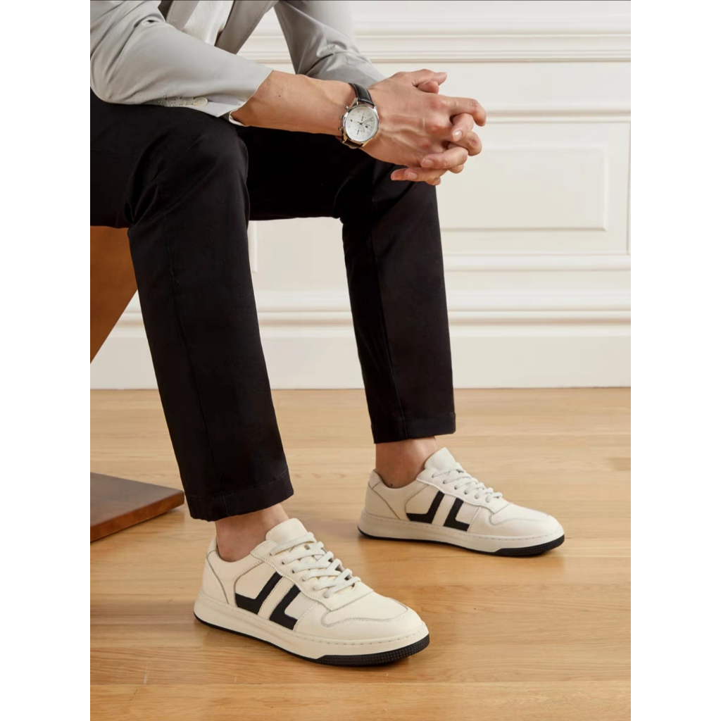 Giày thể thao nam 3108, Giày nam basic đế bằng, Sneaker giày da nam họa tiết sọc đen