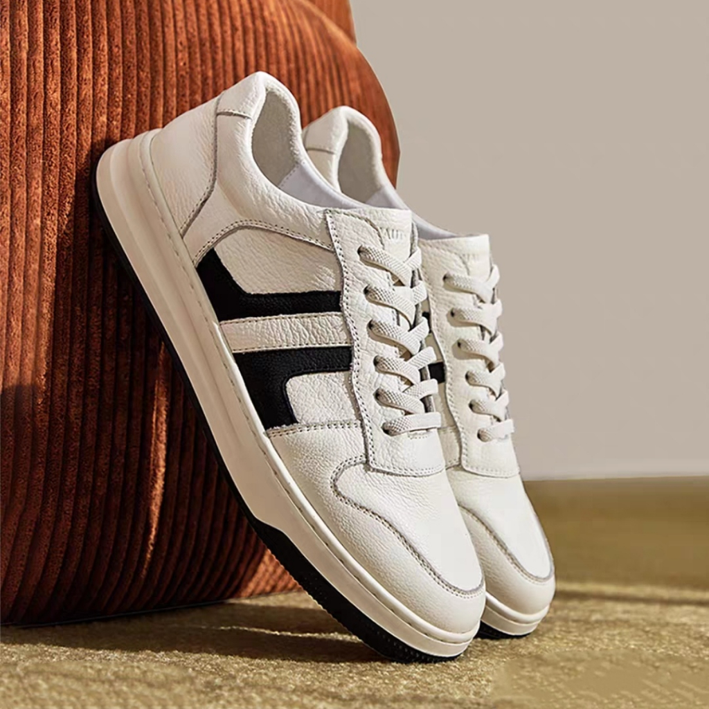Giày thể thao nam 3108, Giày nam basic đế bằng, Sneaker giày da nam họa tiết sọc đen