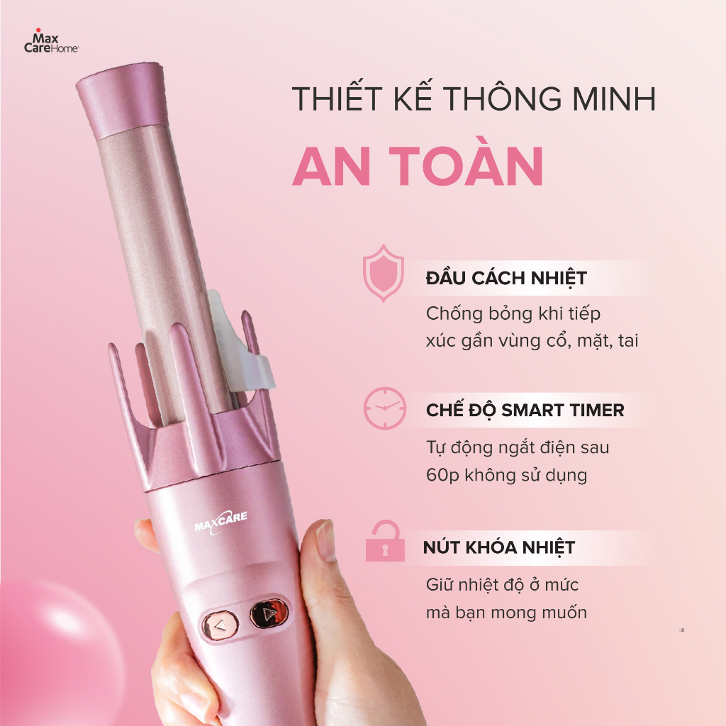 Máy uốn tóc tạo kiểu tự động Maxcare INSTAGLAM Hair Curler - 3 dạng Xoăn, Cụp, Lơi, ion Âm x18 lần giúp tóc bóng mượt