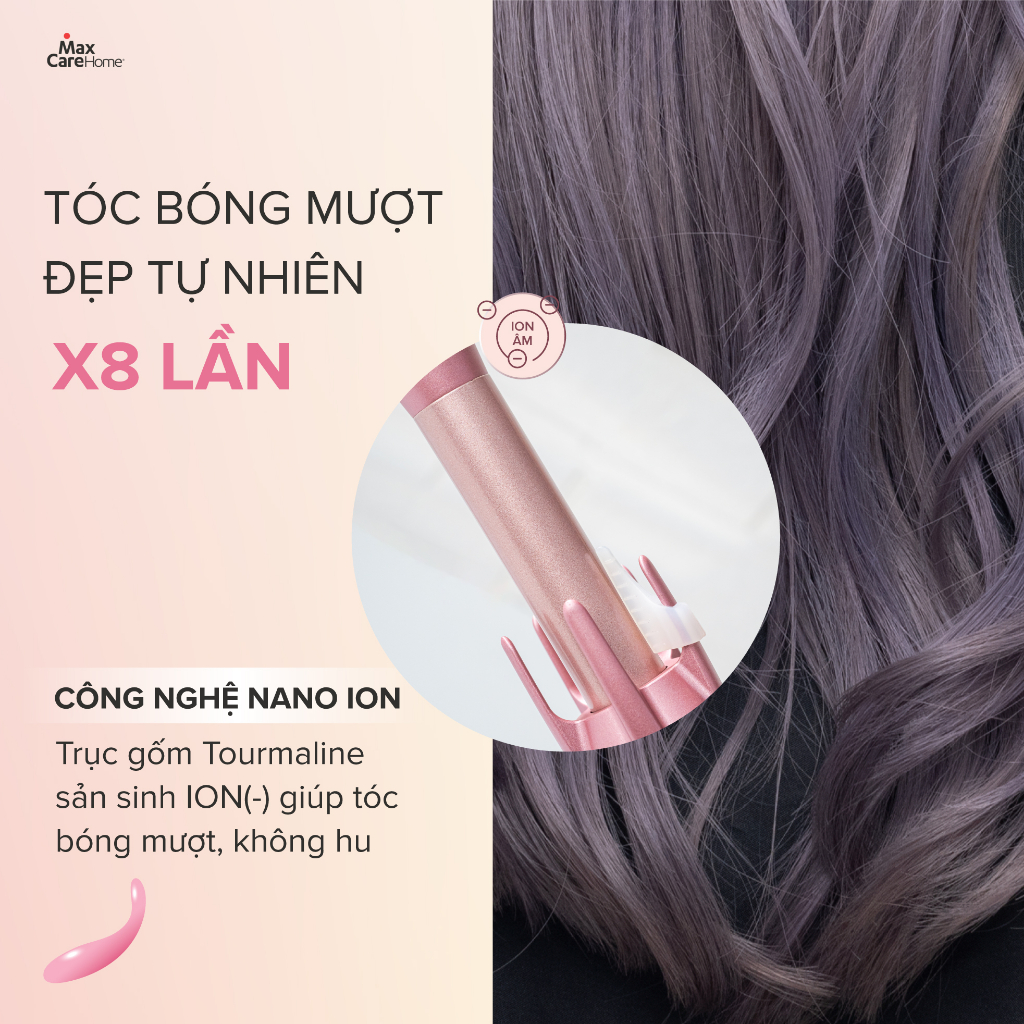 Máy uốn tóc tạo kiểu tự động Maxcare INSTAGLAM Hair Curler - 3 dạng Xoăn, Cụp, Lơi, ion Âm x18 lần giúp tóc bóng mượt