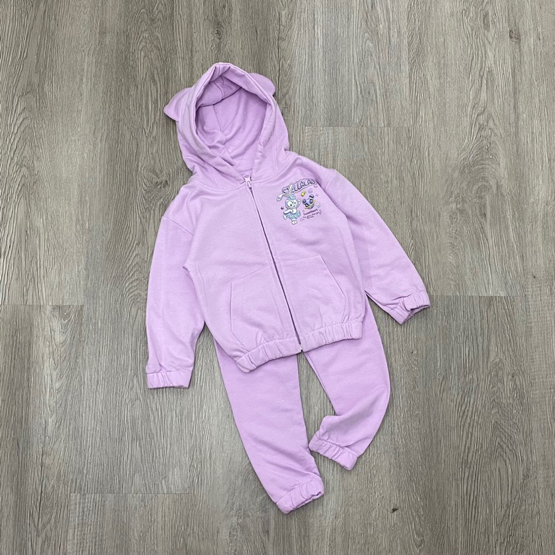 Set bộ khoác nỉ có mũ in hình gấu cho bé gái siêu xinh size từ 12-22 cân