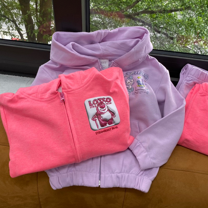 Set bộ khoác nỉ có mũ in hình gấu cho bé gái siêu xinh size từ 12-22 cân