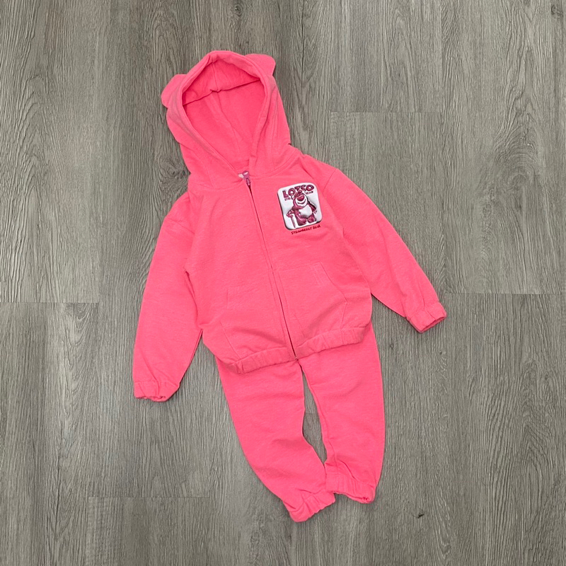 Set bộ khoác nỉ có mũ in hình gấu cho bé gái siêu xinh size từ 12-22 cân