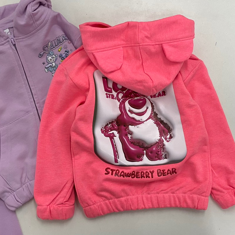 Set bộ khoác nỉ có mũ in hình gấu cho bé gái siêu xinh size từ 12-22 cân