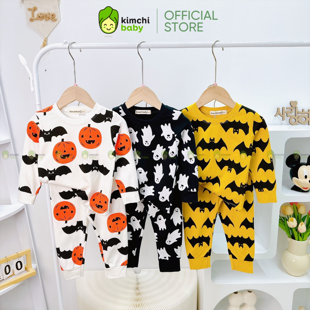 Bộ Dài Tay Cotton 4C Dư Xịn Cho Bé Trai, Bé Gái KIMCHIBABY Hoạ Tiết Halloween, Đồ Bộ Cho Bé Mặc Nhà Thu Đông MKMTD2240