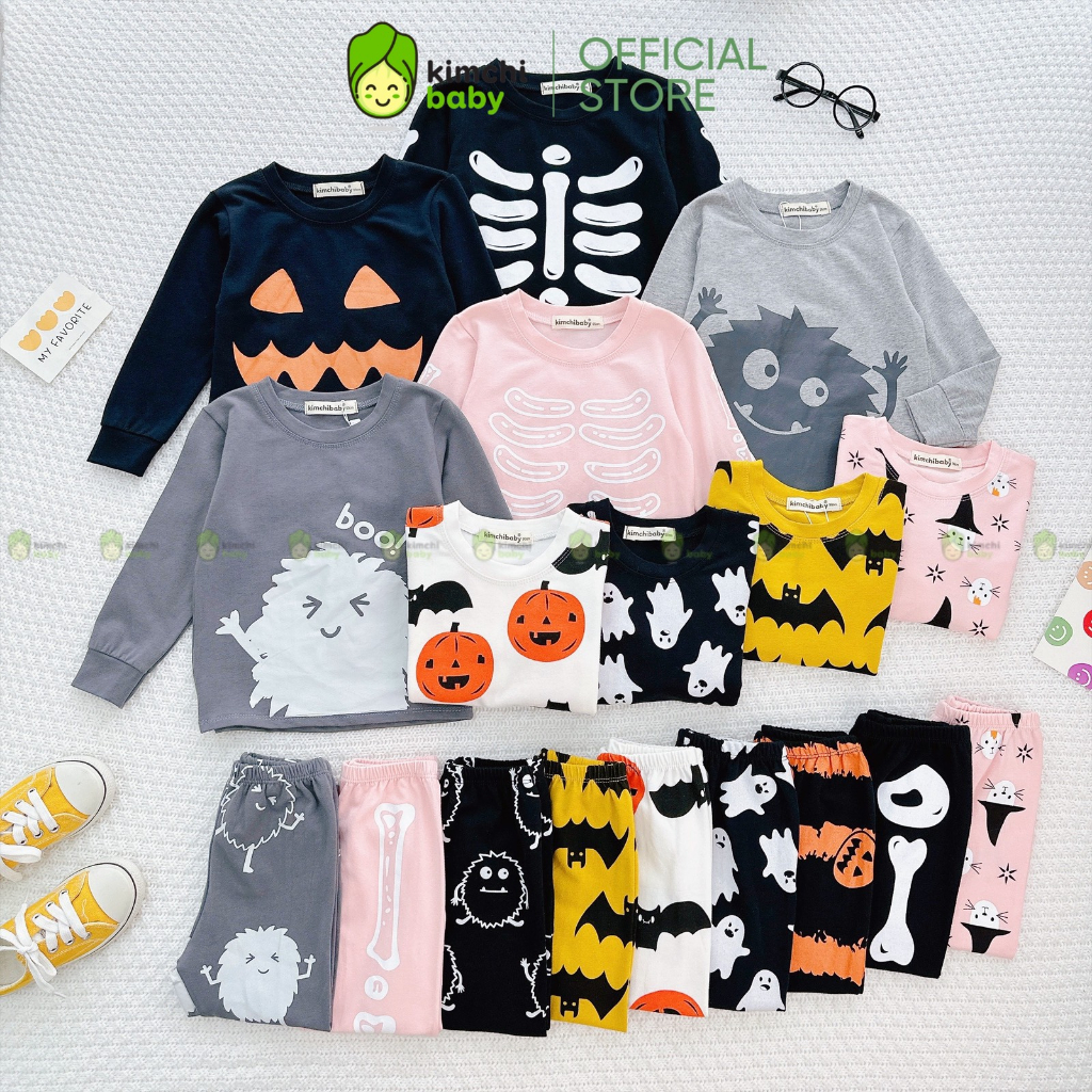 Bộ Dài Tay Cotton 4C Dư Xịn Cho Bé Trai, Bé Gái KIMCHIBABY Hoạ Tiết Halloween, Đồ Bộ Cho Bé Mặc Nhà Thu Đông MKMTD2240