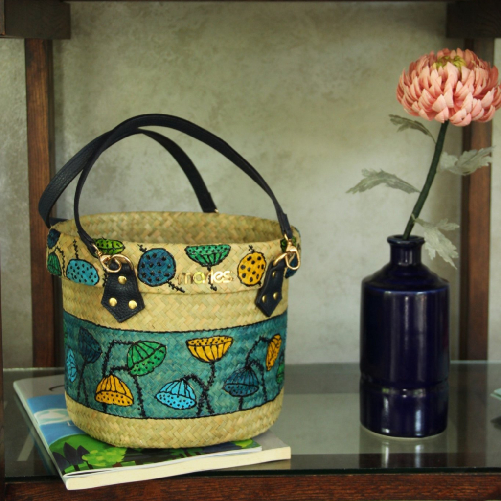 Giỏ Cỏ Bàng Decor có tay cầm thời trang nhà MARIES