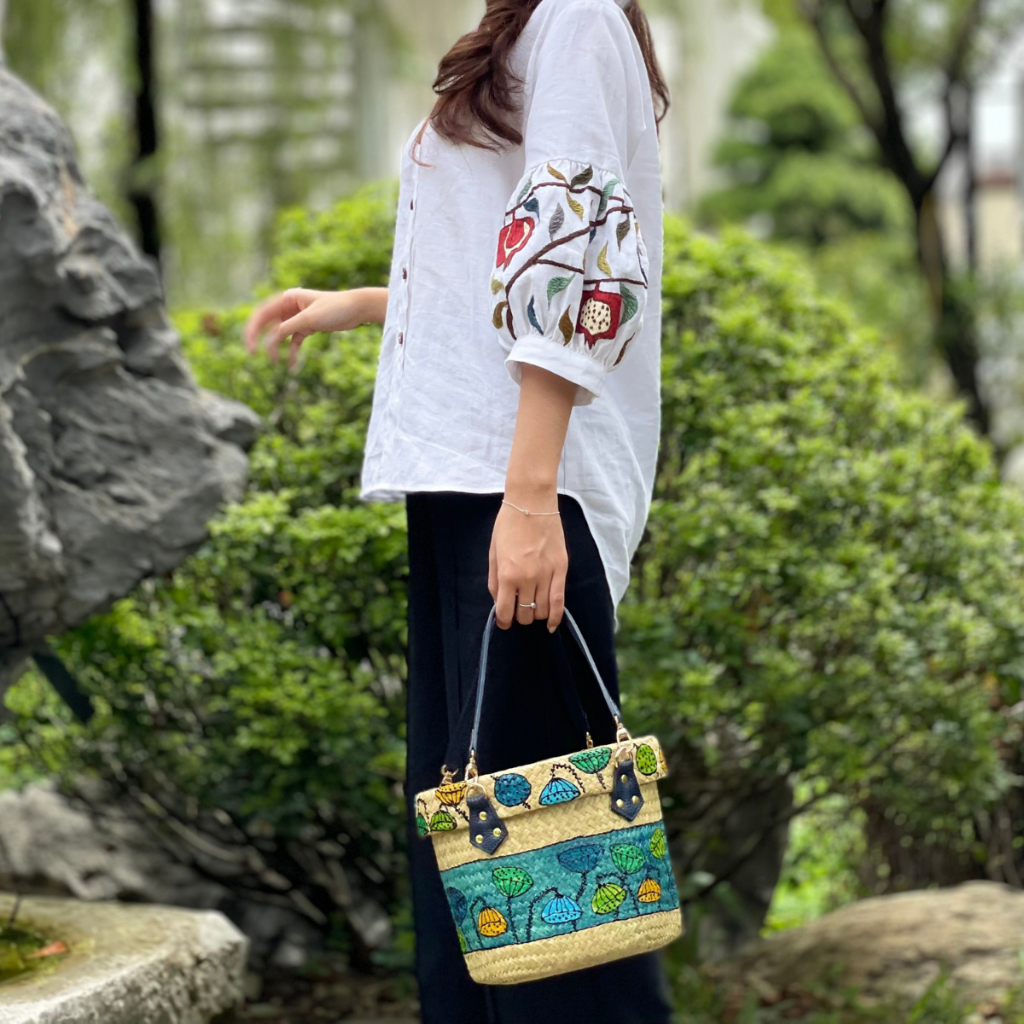 Giỏ Cỏ Bàng Decor có tay cầm thời trang nhà MARIES