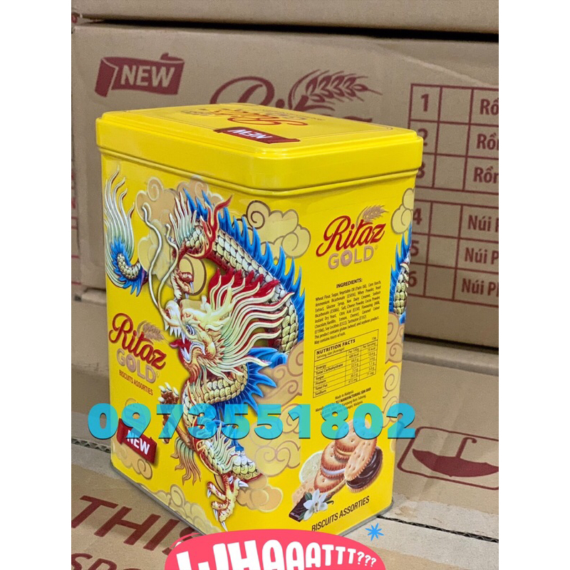 Bánh Ritaz quy bơ rồng vàng, hoa sen, núi phú sĩ, hộp thiếc trụ 180g Malaysia