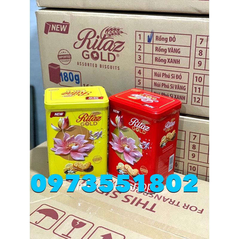 Bánh Ritaz quy bơ rồng vàng, hoa sen, núi phú sĩ, hộp thiếc trụ 180g Malaysia