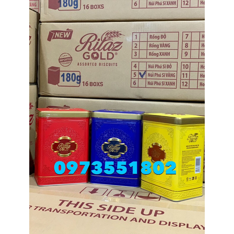 Bánh Ritaz quy bơ rồng vàng, hoa sen, núi phú sĩ, hộp thiếc trụ 180g Malaysia