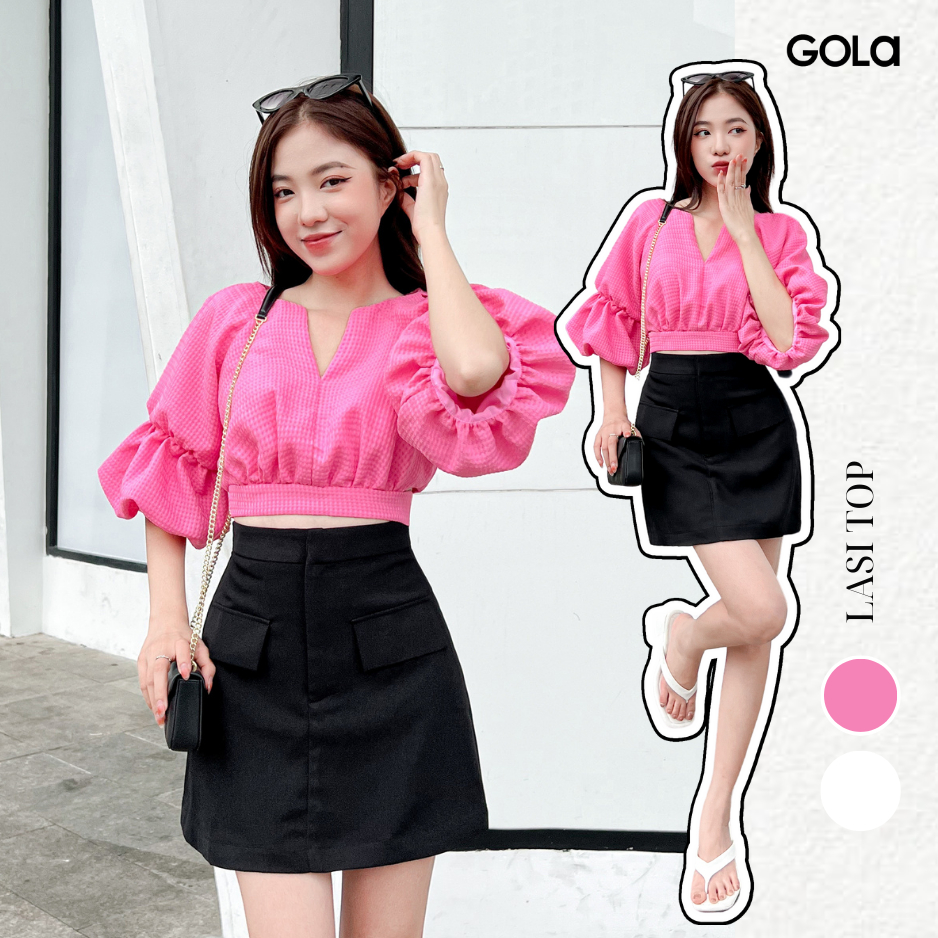Áo LASI - Áo tay phồng nơ eo cổ V