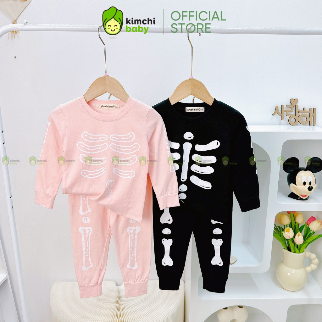Bộ Quần Áo Bé Gái, Bé Trai KIMCHIBABY Vải Cotton 4C Dư Xịn Hoạ Tiết Halloween, Bộ Dài Tay Cho Bé Mặc Nhà MKMTD2240